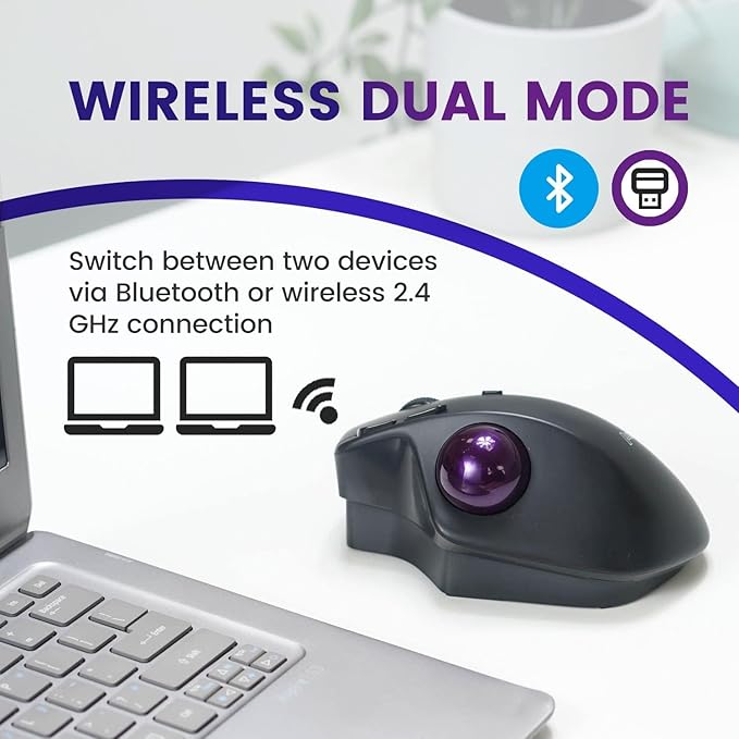 Perixx PERIMICE-720, Wireless Ergonomic Trackball Mouse with Adjustable Angle, Black (11449)