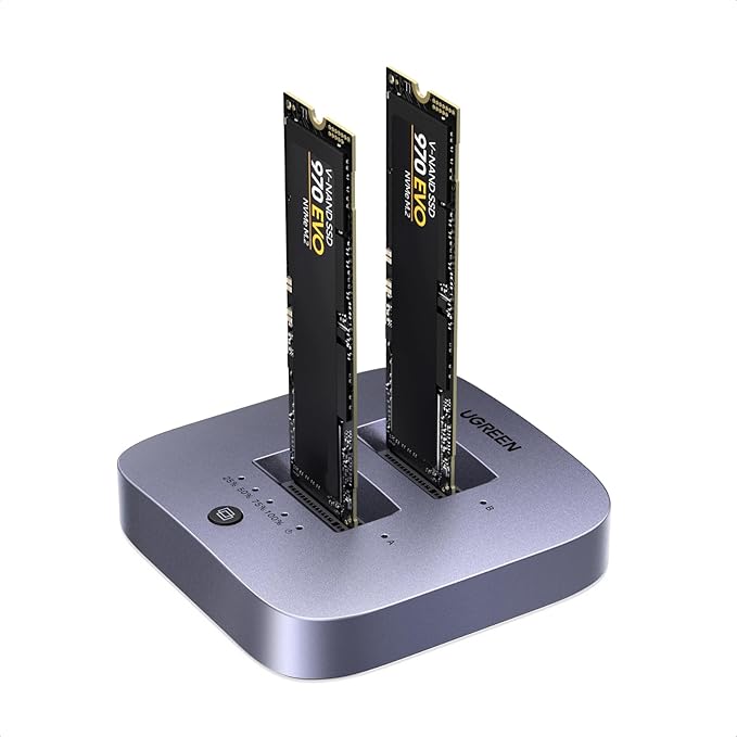 UGREEN 20Gbps Cloner, M.2 Duplicator Dual Bay NVMe Enclosure, Tool-Free USB3.2 Gen 2X2 to USB Adapter M.2 Docking Station for M Key PCIE NVMe SSD Reader Supports Offline Clone Up to 16TB
