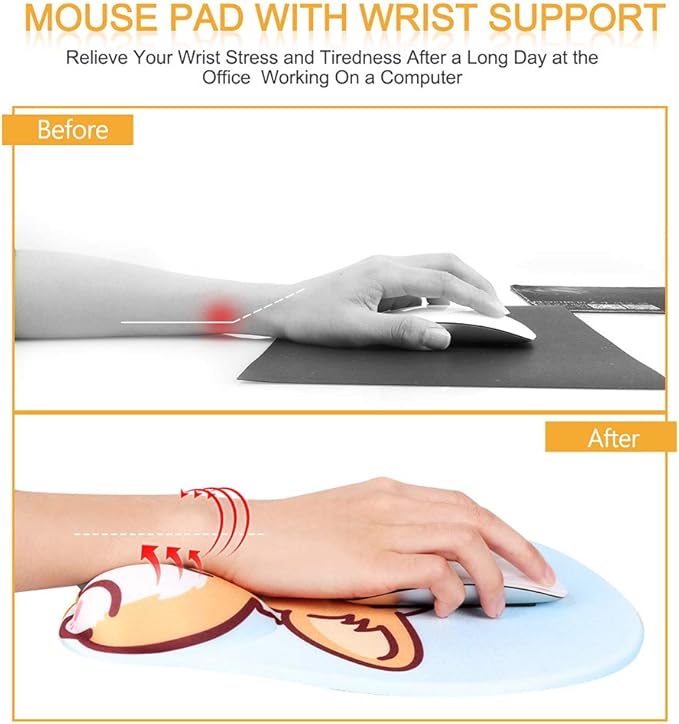 HAOCOO Ergonomic Mouse Pad with Wrist Support,Non-Slip Backing Corgi Anime Cute Gel Mouse Pad Wrist Rest, Easy-Typing and Pain Relief for Gaming Office Computer Laptop(Blue Cute Corgi)