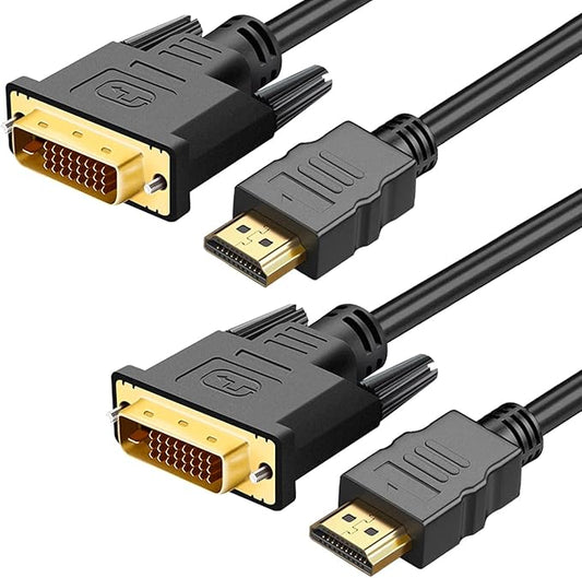 HDMI A to DVI Adapter Cable 6ft, 2 Pack Bi-Directional 1080P HDMI to DVI-D Cable Male to Male, High-Speed Gold-Plated for Raspberry Pi, Roku, X-Box One, PS3/4/5, Graphics Card