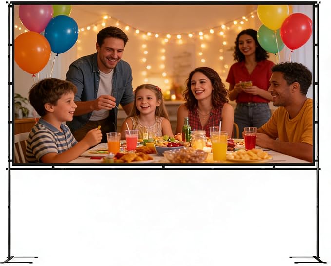 100" Projector Screen with Foldable Stand - 16:9 4K HD Anti-Wrinkle Portable Movie Screen for Indoor/Outdoor - with Carry Bag, Ropes & Pegs for Home Theater, Backyard, Camping & Party