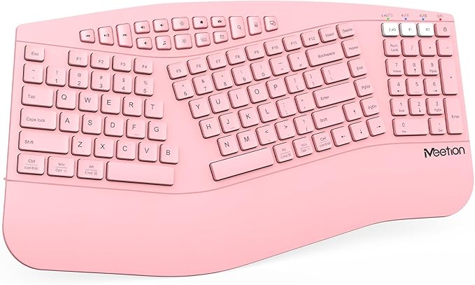 MEETION Ergonomic Keyboard Wireless, Multi-Device Bluetooth Keyboard, Wrist Rest for Natural Typing, Full-Sized Rechargeable Split Computer Keyboards, for Windows/Mac/PC/Laptop/Ta