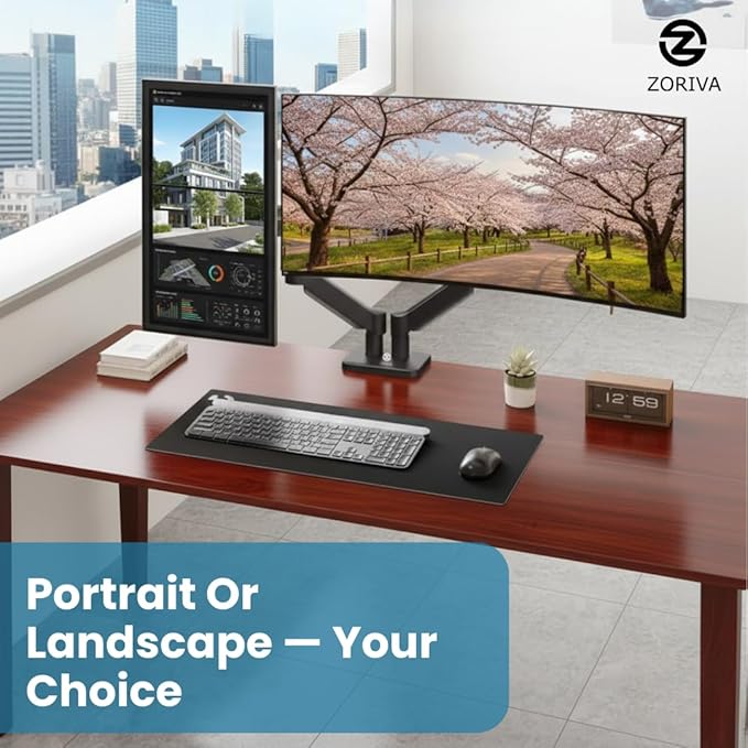 Dual Monitor Arm Full Motion Gas Spring Desk Mount for 13-34" Screens, Space-Saving VESA Stand for Gaming, Work, and Productivity
