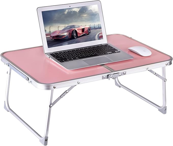 Foldable Laptop and Bed Table with Storage, Portable Mini Lap Desk for Legs, Ideal for Study, Reading, Picnic, Breakfast,and More (Pink)