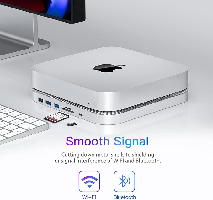 RayCue Mac Hub & Stand with SSD - Type-C, USB 3.0/2.0 Ports, Card Readers - Fits 2.5 Inch SSD, for Mac Studio, Mac Mini M1/M2
