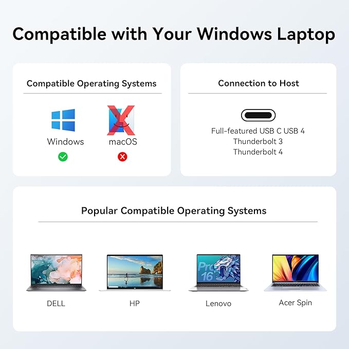 TobenONE Laptop Docking Station Dual Monitor 4K@60Hz with 100W Power Adapter, Vertical Docking Station with HDMI, USB A&C 3.2 Ports, SD/microSD, Audio for Dell/HP/Lenovo/Surface