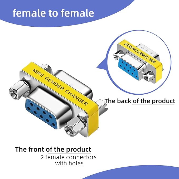 db9 Connector Null Modem Adapter，9-Pin Serial vga Adapter RS232 db9 Gender Changer,for Computer and Industrial Device Data Transfer(F-F (5P))