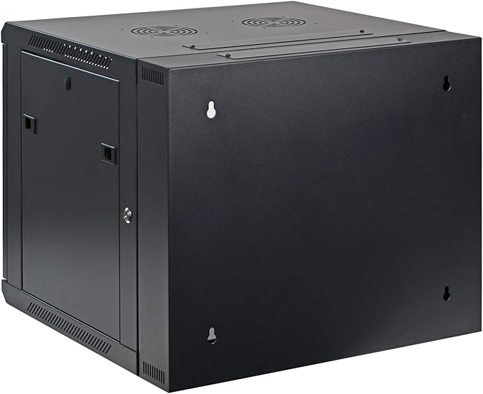 AEONS 9U Professional Wall Mount Server Cabinet Enclosure Double Section Hinged Swing Out 19-Inch Server Network Rack with Locking Glass Door Black (Fully Assembled)
