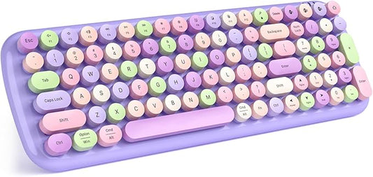 MOFII Wireless Keyboard and Mouse Combo, Full-Size Retro Typewriter-Style Wireless Keyboard with Optical Mouse for Computer/Laptop/Windows/Mac (Purple)
