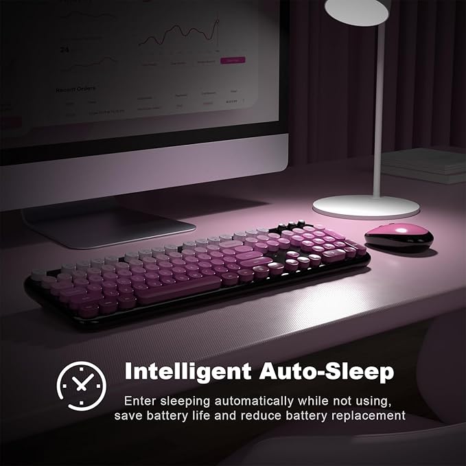 MOFII Wireless Keyboard and Mouse Combo - Blackpink-Gradient Full-Sized Plug and Play Colorful Computer Keyboards - 104 Keys Round Keycap USB 2.4G Cute Keyboard for Windows/Laptop/Mac/Desktop/PC