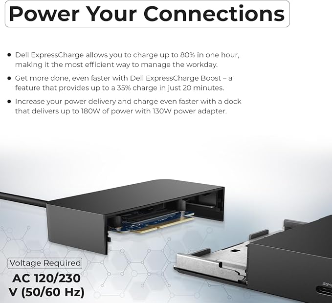 Dell WD19S Docking Station Dual Monitor Bundle - 180W, Supports 4K Display, Dell Dock with 180W Power Supply + Anyhdd 4K HDMI Cable + 4K DisplayPort Cable + USB-C Cable + Microfiber Cloth Included