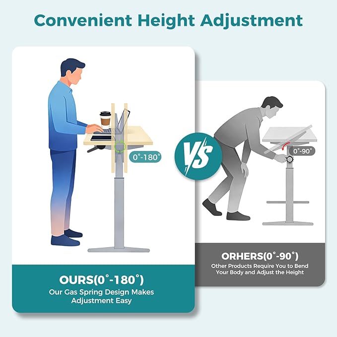 OLIXIS Mobile Standing Desk, Height-Adjustable Computer Cart with Pneumatic Lift, Portable Computer Workstation Cart for Bed, Couch, Office, Sofa, Black