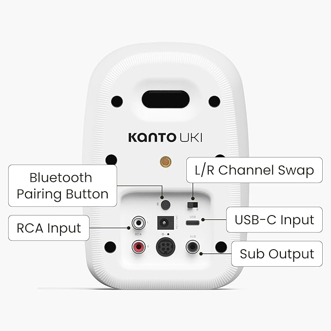 Kanto UKI 100 W Active Desktop Computer Speakers with Bluetooth and USB-C | Intelligent Sub Integration | Headphone Out | Pair | Chalk