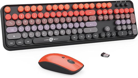 Wireless Keyboard and Mouse Combo - Cute Colorful Keyboard and Mouse, Retro Typewriter Keyboard with 2.4GHz Plug & Play, for Windows 11/10/7, Laptop, PC (V2020-Orange)