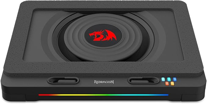 Redragon GCP512 Laptop Cooling Pad with 5.9" Fan, Rapid Cooling for 15-17 Inch Laptops, Variable Speed Control, 4 Adjustable Heights, RGB Quiet Cooling Pad with Phone Stand