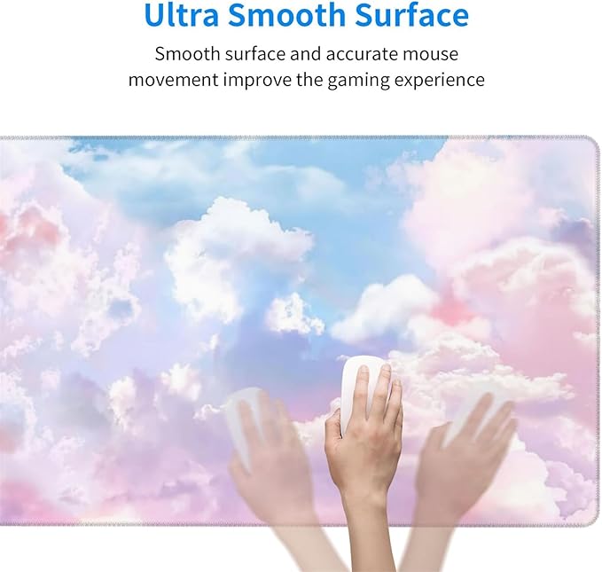 HVEST Pink Cloud Mouse Pad Pink Cute Desk Mat XXL Large Gaming Mouse Pad for Computer Keyboard Laptop, Mousepad with Stitched Edges, Home Office Desk Decor Accessories for Girl Women 31.5'' x 15.7''