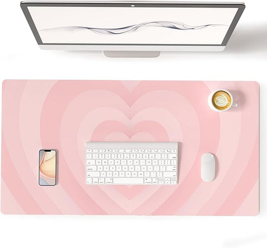 Colorful Star Large Mouse Pad Pink, Girly Desk Mat Aesthetic PU Leather Laptop Mat 31.5 x 15.7 in, Cute Mousepad & Large Desk Pad, Waterproof Non-Slip Desk Mat for Office Accessories Women& Girl