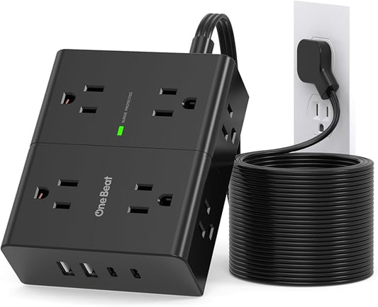 6Ft Extension Cord with Multiple Outlets, Flat Plug Surge Protector Power Strip 6 Ft Long Cord, 8 Outlets & 4 USB Ports (2 USB C), Desk Charging Station for Home Office, College Dorm Room Essentials