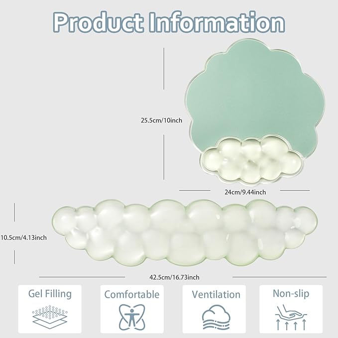 Clear Wrist Rest for Keyboard and Mouse - Ergonomic Cloud Mouse Pad with Gel Wrist Support, Non-slie Base Cute Office Accessories for/Desktop/Latop/Home/Gaming