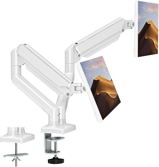 Dual Monitor Mount Fits 13 to 32 Inch Computer Screen, Dual Monitor Arm Hold 4.4-19.8lbs Each, Full Motion Monitor Desk Mounts for 2 Monitors, Gas Spring Monitor Stand, VESA Mount, White