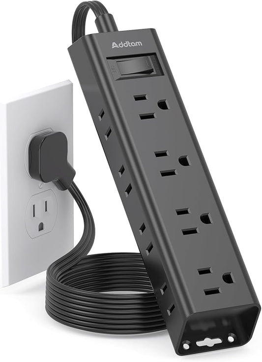 Extension Cord Flat Wall Plug - Surge Protector Power Strip with 12 Outlets, 5ft, Outlet Extender with Multiple Outlets, Wall Mount, Desk Charging Station for Home Office Dorm Room Essentials, Black