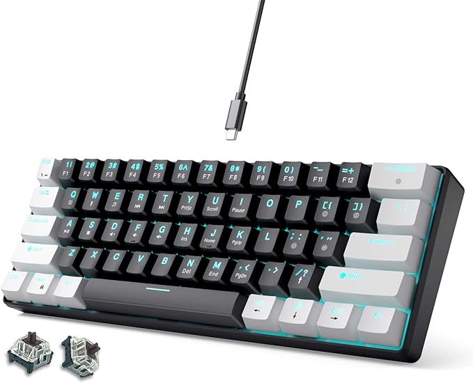 abucow 60% Mechanical Gaming Keyboard Brown Switch Wired Compact Keyboard Anti-Ghosting No-Conflict 61 Swappable keycaps Ergonomic Design for Windows/Mac
