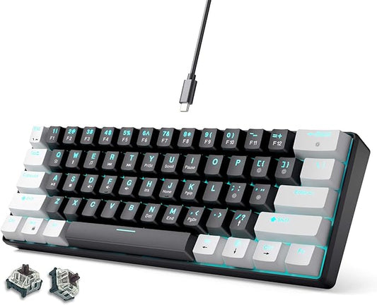 abucow 60% Mechanical Gaming Keyboard Brown Switch Wired Compact Keyboard Anti-Ghosting No-Conflict 61 Swappable keycaps Ergonomic Design for Windows/Mac