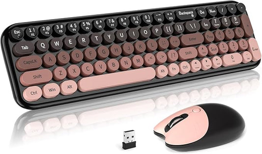 Wireless Keyboard Mouse Combo, Portable Retro Keyboard with Compact Size, 2 in 1 USB Connected Mouse for Windows PC, Laptop, Computer, Desktop, Home and Office Use