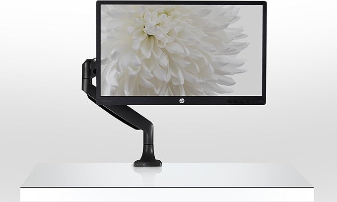 Mount-It! Single Monitor Arm Desk Mount with Gas Spring, Height Adjustable Monitor Stand for 13–32 Inch Screens up to 20 lbs, VESA 75x75 & 100x100, C-Clamp & Grommet, Sit-Stand Desk Compatible