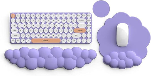 Cloud Keyboard Wrist Rest and Mouse Pad with Wrist Support Set, Ergonomic PU Leather Mousepad, Pain Relief Memory Foam Non-Slip for Computer,Laptop,Lavender Purple