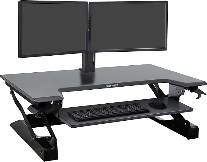 Ergotron – WorkFit-TL Standing Desk Converter and WorkFit Dual Monitor Kit, Sit Stand Desk Riser for Tabletops – for 2 Monitors Up to 24 inches, 6 to 14 lbs Each – Black