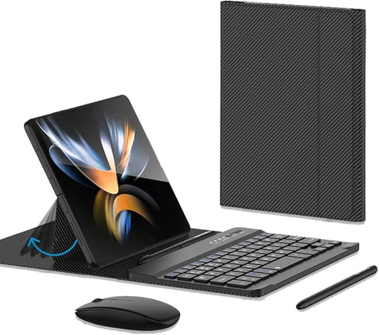 for Samsung Galaxy Z Fold 7 6 5 Keyboard and Mouse, Portable Mini 7.9 inch Bluetooth Keyboard with Leather Case and Capacitive Pen, 4 in 1 Travel Set for Z Trifold fold7 Accessories