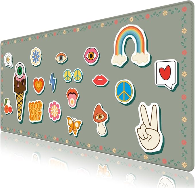 Desk Pad for Keyboard and Mouse, Large Mouse Pad for Desk, Non-Slip Keyboard Mat, Computer Mats for Desk, Cute Desk Pad with Stitched Edges for Office, Gaming I Fashion Funny Icons