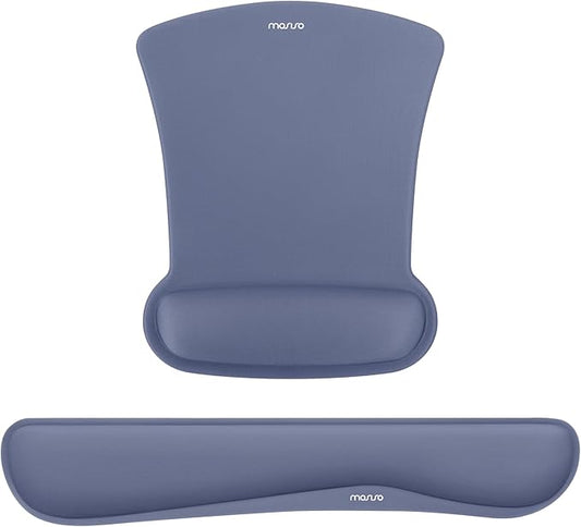 MOSISO Wrist Rest Support for Mouse Pad & Keyboard Set, Ergonomic Mousepad Non-Slip Base Home/Office Pain Relief & Easy Typing Cushion with Neoprene Cloth & Raised Memory Foam, Navy Lime