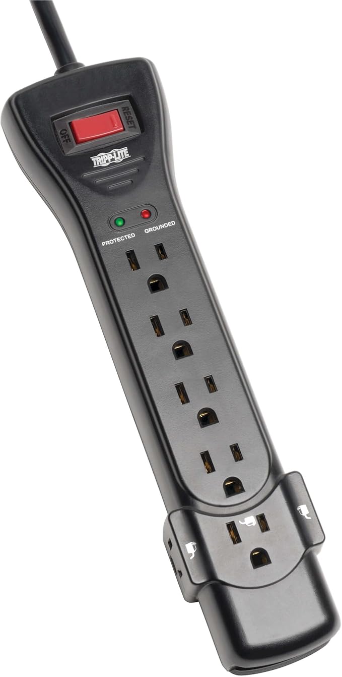 Eaton Tripp Lite Series SUPER7B Flat Plug Power Strip Surge Protector, 7 Outlets, 7ft Extension Cord, 2160 Joules, UL Listed & Certified, Black, Lifetime Manufacturer's Warranty & $75,000 Insurance