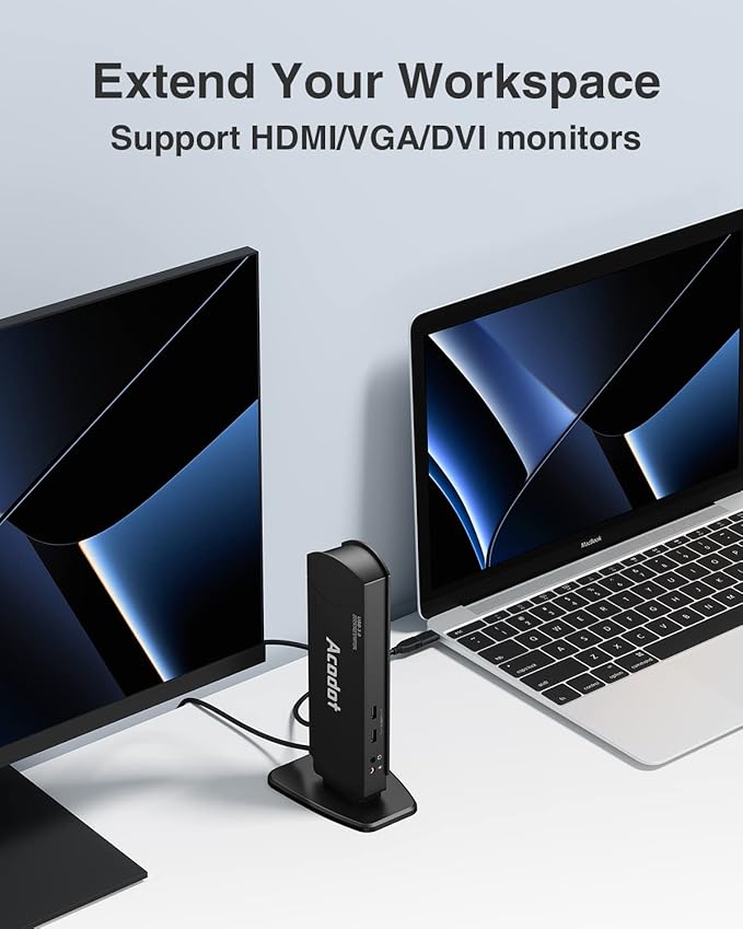 USB 3.0 Universal Docking Station, Acodot 13 in 1 Laptop Docking Station Dual Monitor for Windows and Mac, USB C Docking Station with HDMI, VGA, DVI, 6X USB 3.0, Gigabit Ethernet, Audio