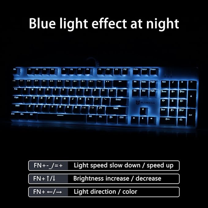 104 Keys US Layout Wired Mechanical PC Gaming Keyboard | White LED Backlit Hot Swappable Brown Switch Full Size Mechanical Keyboard | Blue & White Keycaps Wired Gaming Computer Keyboards