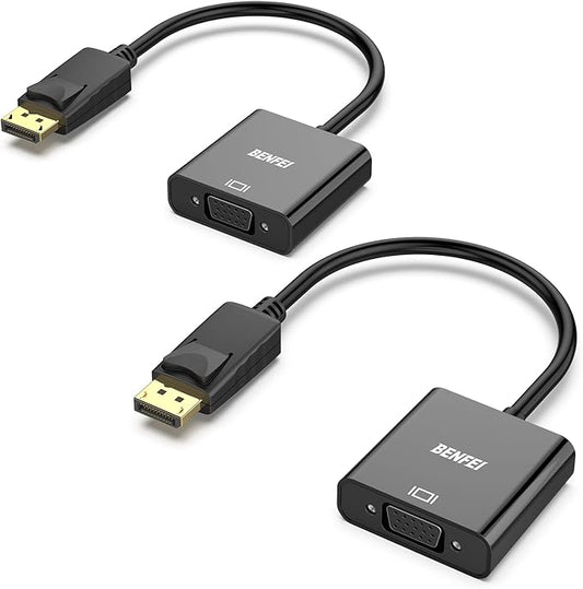 BENFEI DisplayPort to VGA 2 Pack,Gold-Plated Uni-Directional DP Computer to VGA Screen Adapter 1080P (Male to Female) Compatible for Lenovo, Dell, HP, ASUS