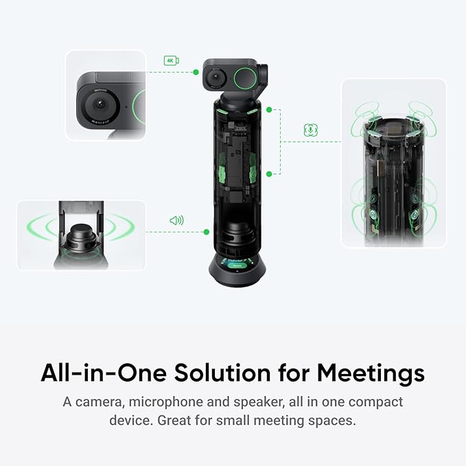 Insta360 WaveLink - 4K Conference Room Speakerphone and Camera, Speaker Tracking, 5m 360° Voice Pickup, Noise Reduction, AI Transcription and Summaries, Plug & Play, Works with Zoom, Teams