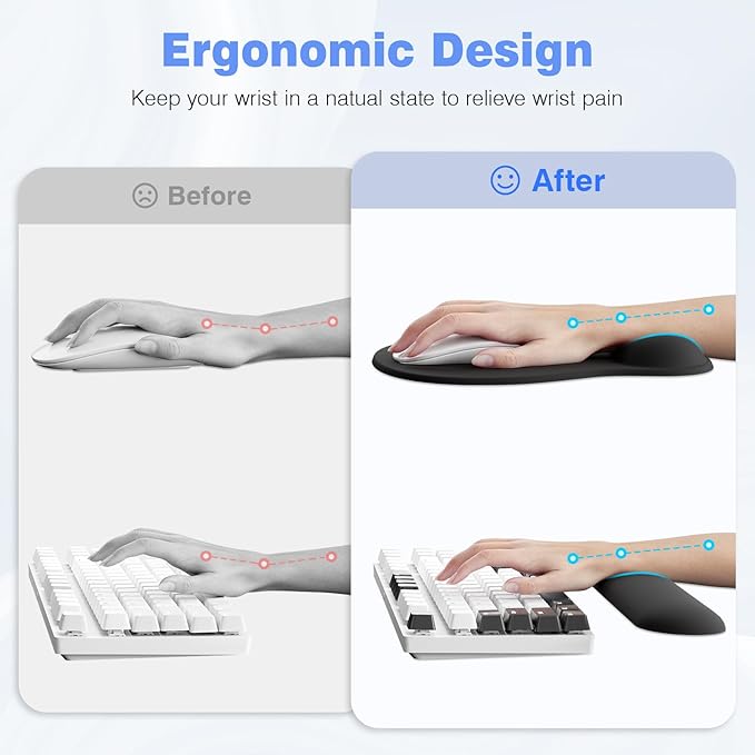 Ospelelf Keyboard Wrist Rest Set with Ergonomic Mouse Pad - 3-in-1 Memory Foam Support for Pain Relief, Office & Gaming with Coaster Black