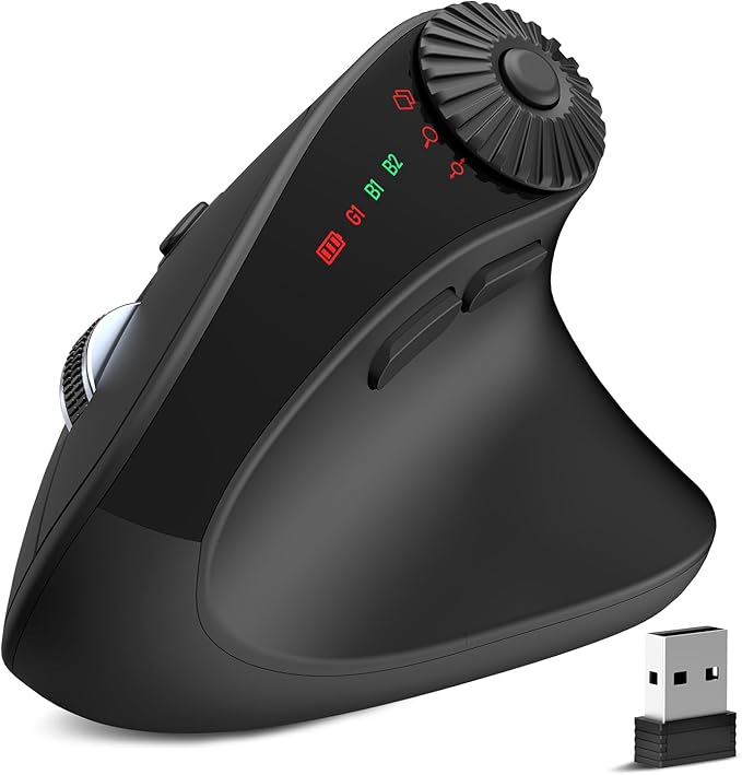 SABLUTE MAM51 Ergonomic Mouse Wireless with Side Scroll Wheel,Bluetooth Mouse with 4000 DPI,8 Buttons Office Wireless Computer Mouse,Small to Medium Sized Hands Vertical Mice for PC and Desktop-Black