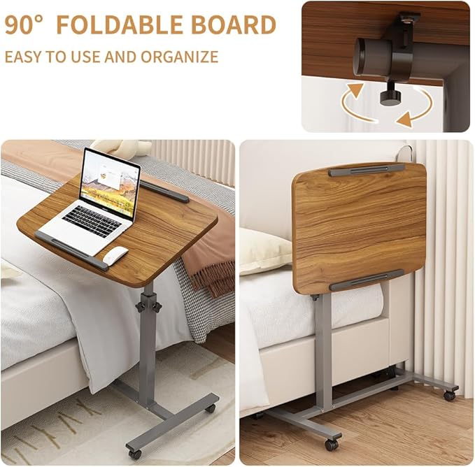 Laptop Table Mobile Adjustable Height Portable Desk Notebook Swivel PC Computer Rolling Desk with Wheels, Laptop Stand for Couch Bedside Hospital Bed Table