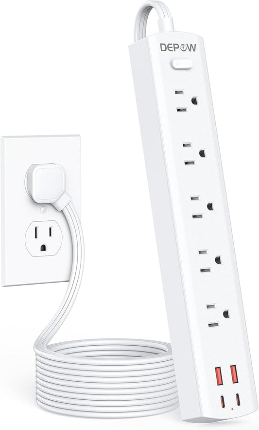Power Strip Surge Protector with 5 AC Outlets(1625W/13A) 4 USB Ports (2 USB C), 5 Ft Ultra Thin Extension Cord, Low Profile Flat Plug, 1700 Joules, Wall Mount for Home Office, White