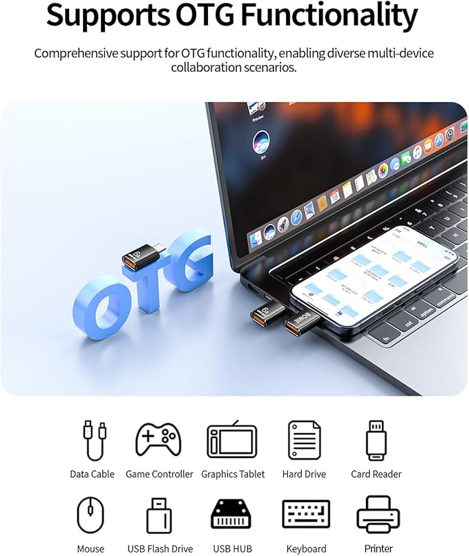 BOMIE USB C to USB Adapter 2 Pack, 6A 120W Fast Charging 10Gbps Data Transfer,USB C Male to USB 3.2 Female OTG Adapter for Phone 15/16/17,Pad,M-acBook Pro/Air,Smartphone,Laptop,Tablet Black