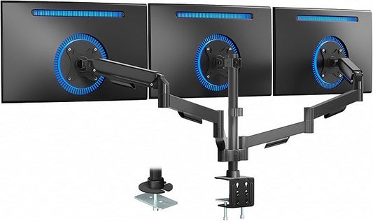 VIVO Triple Monitor Stand, Fully Adjustable Arms for 17 to 27 inch Screens, Mechanical Articulating Desk Mount, Gaming and Office Setups, VESA 75x75, 100x100, Max 19.8 lbs, Classic, Black, STAND-V003O