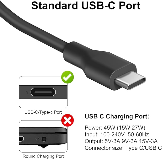 USB C Laptop Charger Compatible with HP Dell Lenovo Asus Acer Samsung Google Chromebook Type C Power Cord