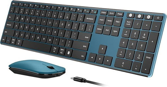seenda Wireless Bluetooth Keyboard and Mouse Combo, SKM64-3 Rechargeable Slim Quiet Keyboard Mouse, 3 Multi-Device Connection, Compatible for Windows, Mac, MacBook, iPad, Tablet, Black Blue