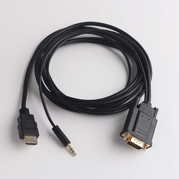 NewBEP HDMI to VGA Cable Adapter with 3.5mm Audio Cord, 1080P HD 6ft/1.8m Gold-Plated HDMI Male to VGA Male Active Video Converter Cord Support Notebook PC DVD Player Laptop TV Projector Monitor