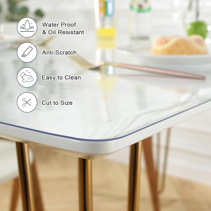 LovePads Clear Table Cover Protector 36 x 96 Inch, 1.5mm Thick Plastic Table Cover, Table Protector for Dining Room Table, Waterproof Vinyl Tablecloth Table Pad Mat for Kitchen, Dresser, Writing Desk