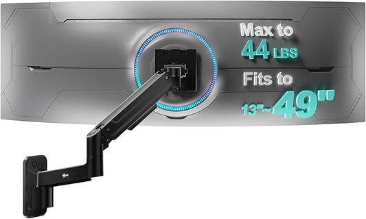 WALI Monitor Wall Mount for 13-49 Inch Ultrawide Screens, Heavy Duty Single Monitor Mount Holds up to 44 lbs, Adjustable Gas Spring Wall Mount Monitor Arm, 75/100mm VESA Mount (GSWM001-P), Black